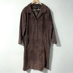 Centigrade Brown washable Suede Leather Longline Coat Jacket Overcoat 2X
